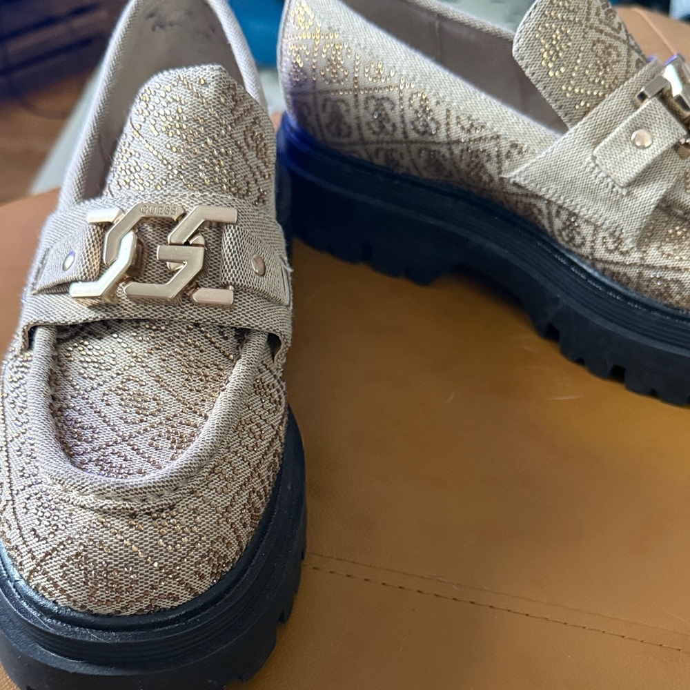 G by Guess Gold Loafers with Black Soles
